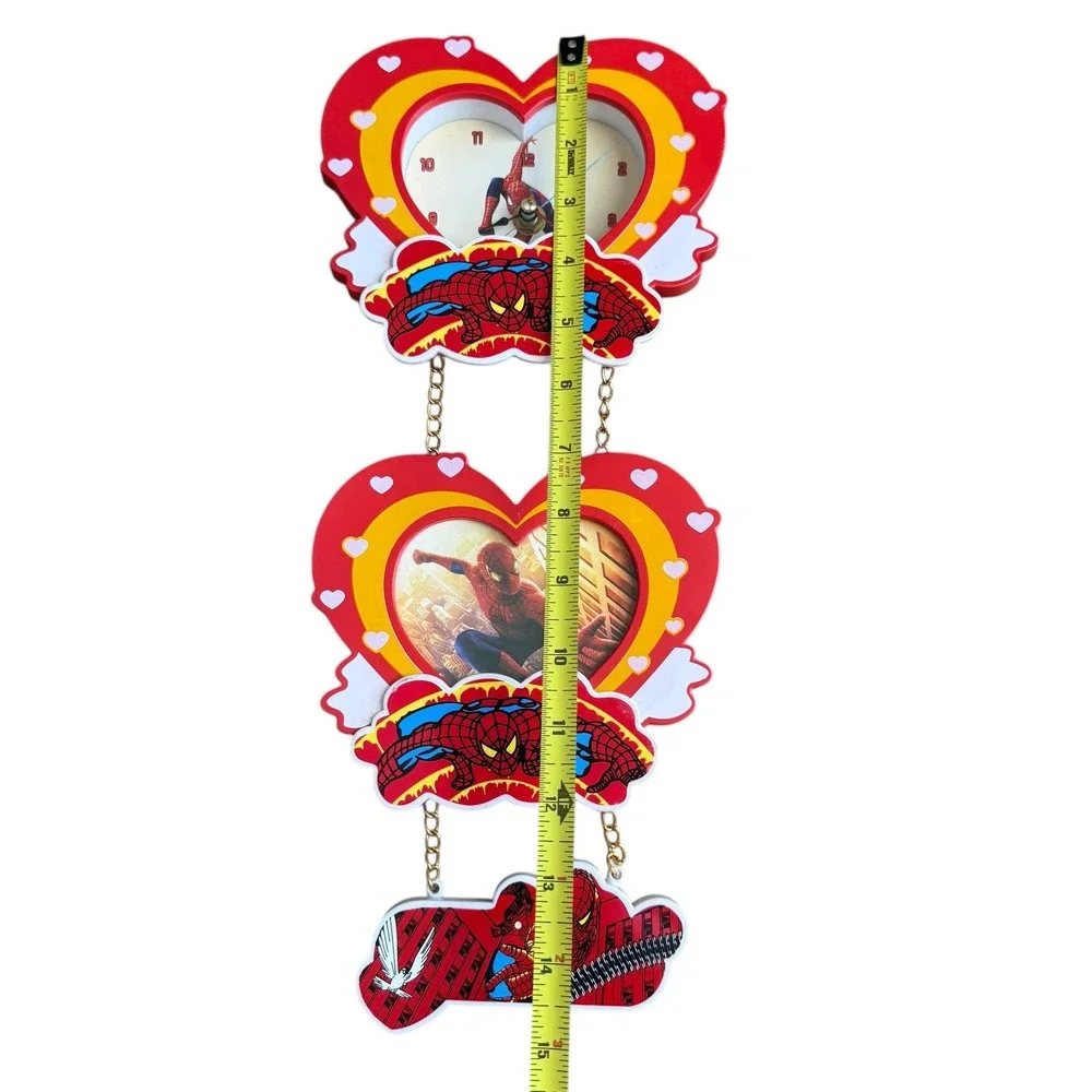 Spider-Man Wall Clock Hanging Photo Frame Red Yellow Heart Design Flawed